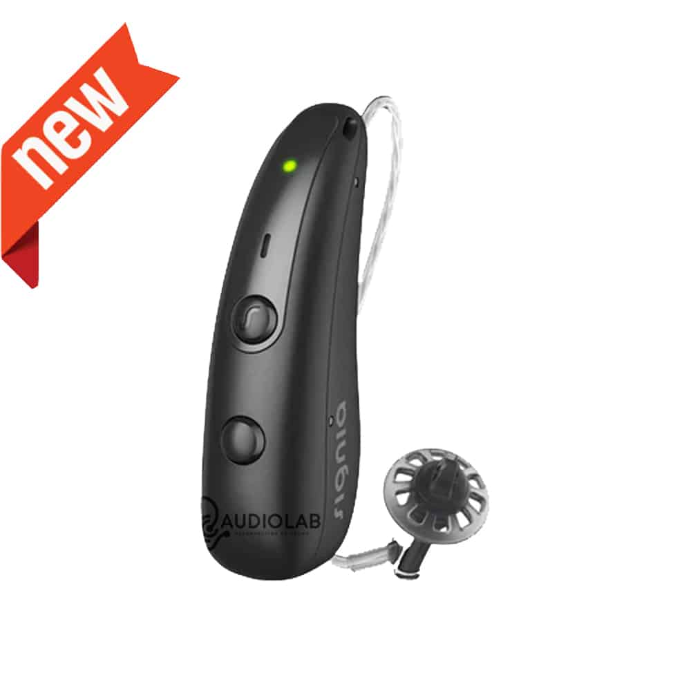 Signia Pure Charge&Go BCT IX rechargeable Bluetooth hearing aid in sleek RIC design, offering all-day comfort and advanced sound clarity. Features universal Bluetooth connectivity for direct streaming from smartphones, tablets, and TVs. Equipped with powerful rechargeable battery lasting up to 36 hours and Integrated Xperience technology for natural speech understanding in noisy environments. Compact, discreet, and perfect for mild to severe hearing loss. Ideal for active lifestyles, providing seamless hearing performance and AI-assisted control through the Signia App. Available at Audiolab Hearing Care Malaysia.